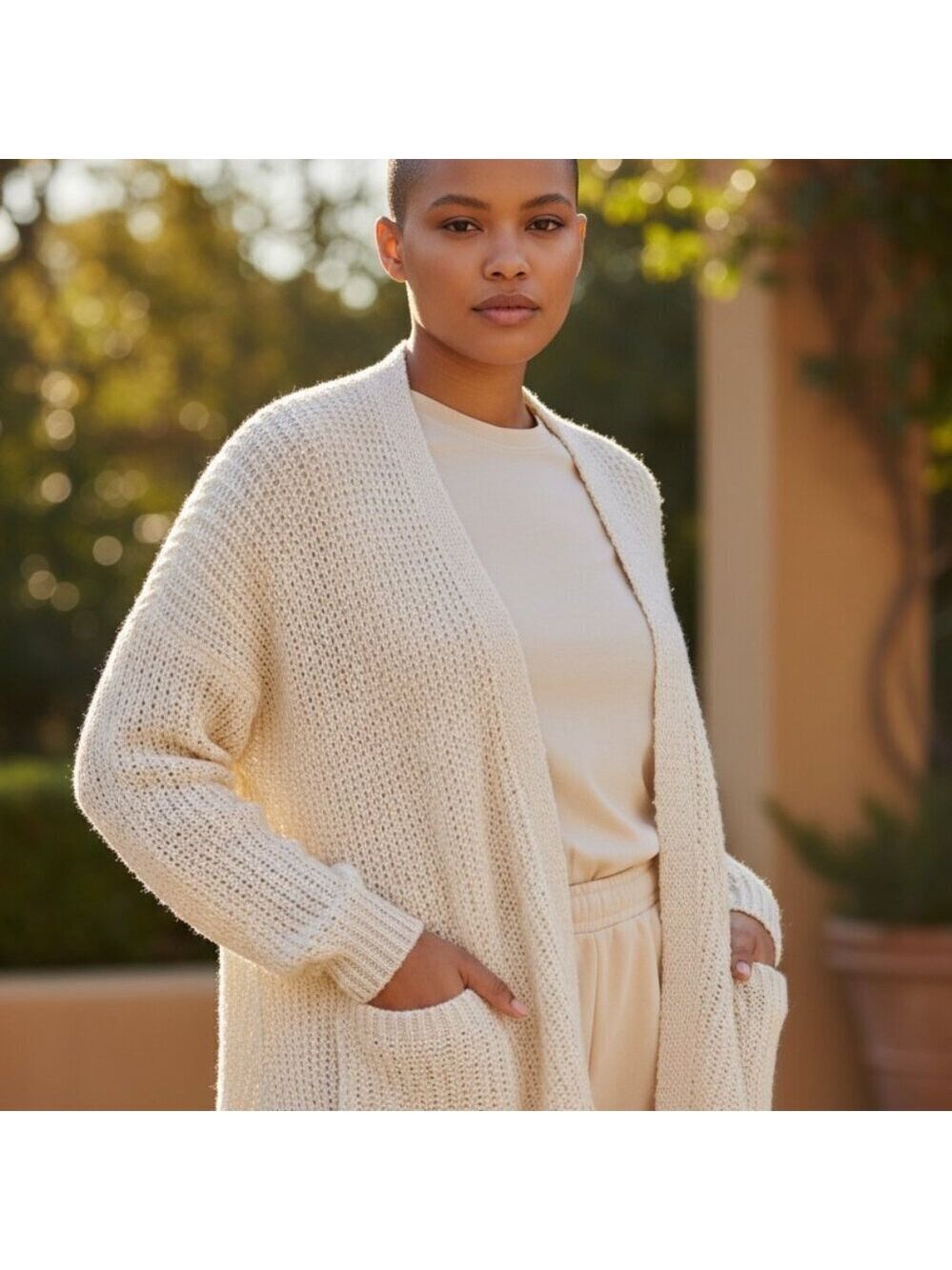 Free People Oversized Lagenlook Cream Cardigan 84% Cotton 16% Rayon Size XS